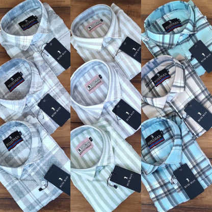 (Combo of 3) RussMan Cotton Jacquard Checked+Stripes Shirt Rs.1050
