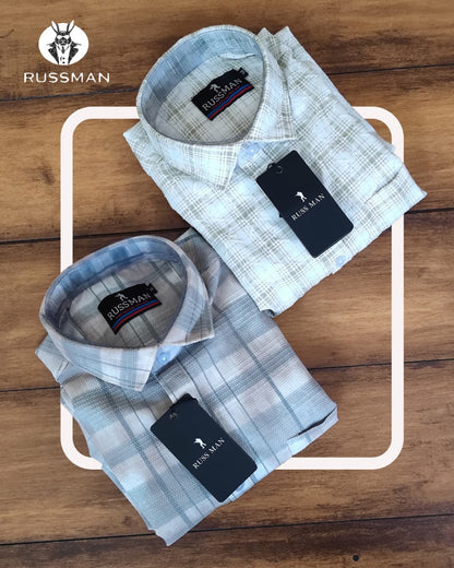 (Combo of 3) RussMan Rib Jacquard Cotton Checked Shirt Rs.1050