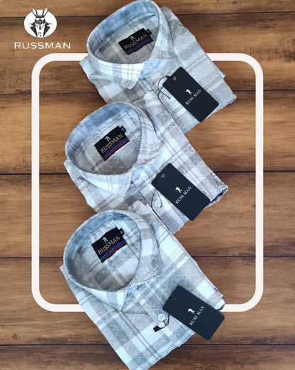 (Combo of 3) RussMan Cotton Jacquard Checked+Stripes Shirt Rs.1050