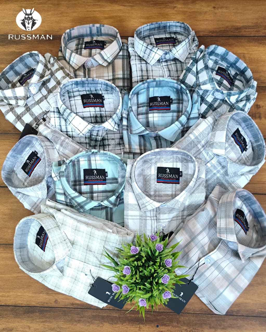 (Combo of 3) RussMan Cotton Jacquard Checked+Stripes Shirt Rs.1050