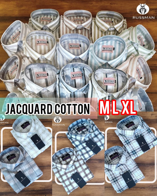 (Combo of 3) RussMan Cotton Jacquard Checked+Stripes Shirt Rs.1050