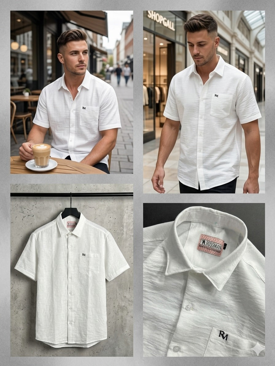 (Combo of 3) RussMan Crepe Import Lenin Plain Half Sleeve Shirts Rs. 1100