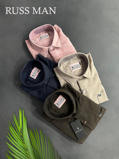 (Combo of 3) RussMan Full Sleeve Crepe Import Lenin Plain Shirts Rs. 1100