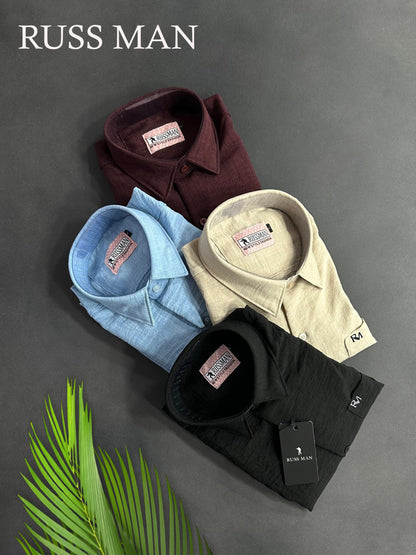 (Combo of 3) RussMan Full Sleeve Crepe Import Lenin Plain Shirts Rs. 1100