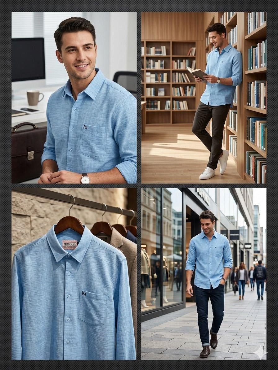 (Combo of 3) RussMan Full Sleeve Crepe Import Lenin Plain Shirts Rs. 1100