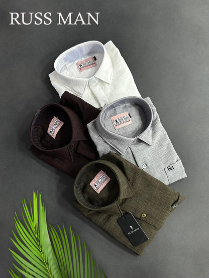 (Combo of 3) RussMan Full Sleeve Crepe Import Lenin Plain Shirts Rs. 1100