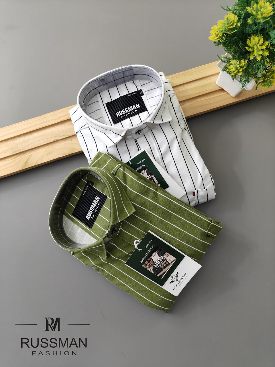 (Combo of 3) Viscose Slob Premium RM Cotton Linen Stripes Shirt Rs. 1200