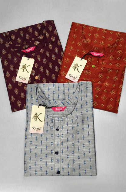 Pack of 4 Kajal Women A-line Cotton Design Kurthi TOP Only  Rs. 1000