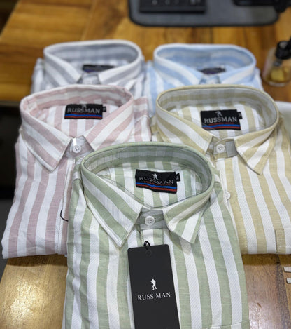 (Combo of 3)RussMan 💯 Pure Cotton Linen Strips Shirt Rs. 1150