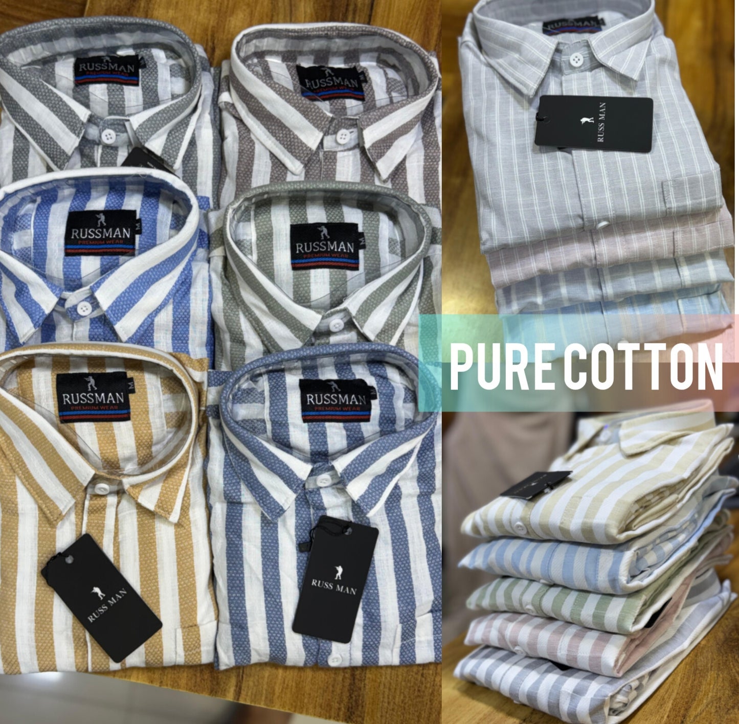 (Combo of 3)RussMan 💯 Pure Cotton Linen Strips Shirt Rs. 1150