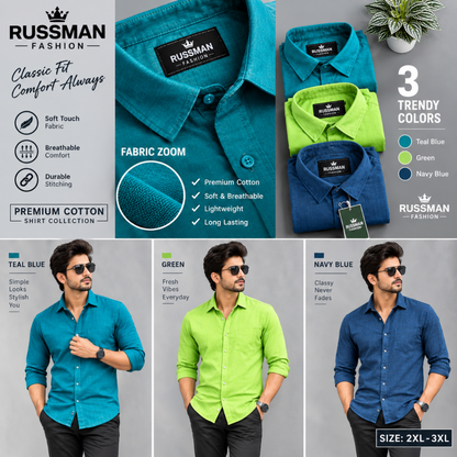 (Combo of 3)(2XL, 3XL)RussMan 100% Pure Cotton Plain Shirt Rs. 1200