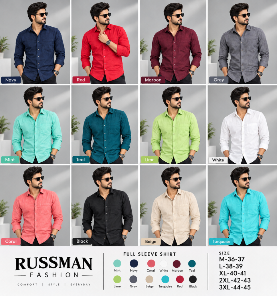 (Combo of 3)(2XL, 3XL)RussMan 100% Pure Cotton Plain Shirt Rs. 1200