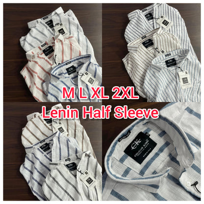 (Combo of 3)(M,L) CK Linen Half Sleeve Pure Cotton Strips Shirts Rs. 1000