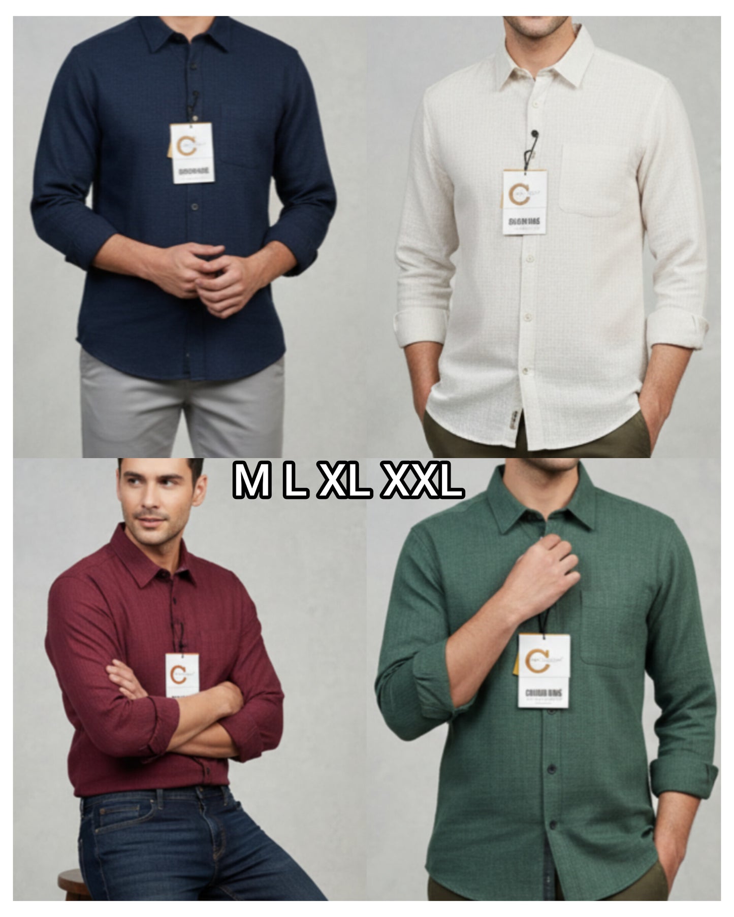 (Combo of 3) (2XL, 3XL) CK Linen Dobby Plain Shirt Rs.1150