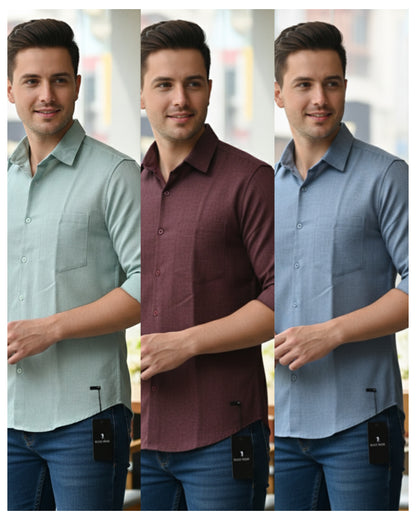 (Combo of 3) RussMan KorianLinen Dobby Plain Shirt Rs.1100