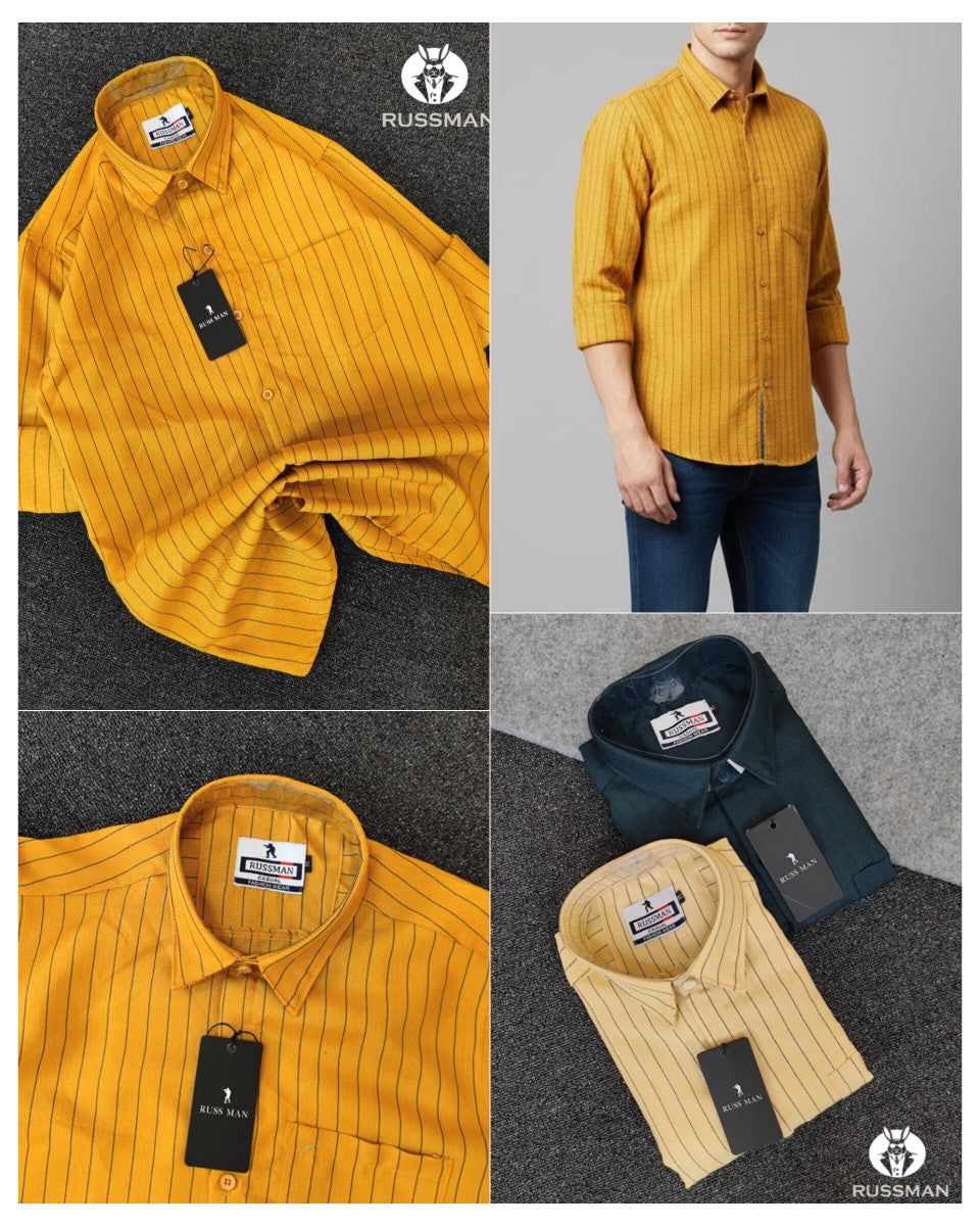 (Combo of 3)RussMan Korian Linen color Strips Shirt Rs.1050