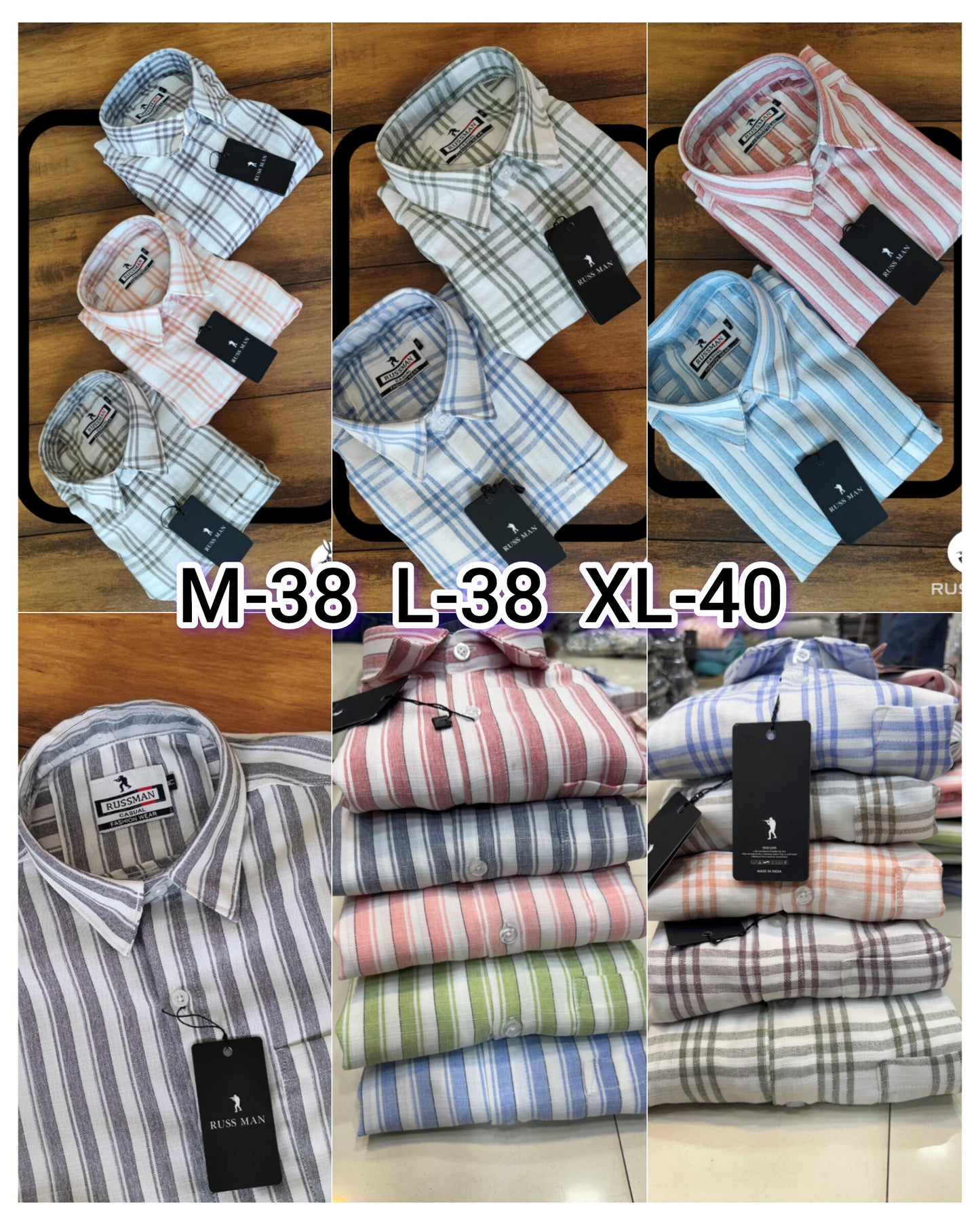 (Combo of 3)RussMan Checked+Strips Soft Korean Linen Shirt Rs.1100