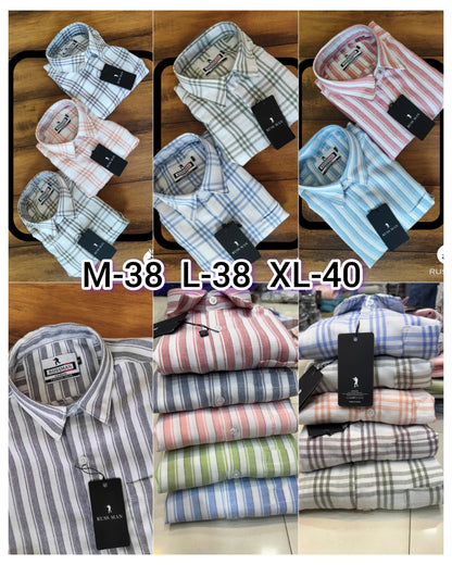 (Combo of 3)RussMan Checked+Strips Soft Korean Linen Shirt Rs.1100