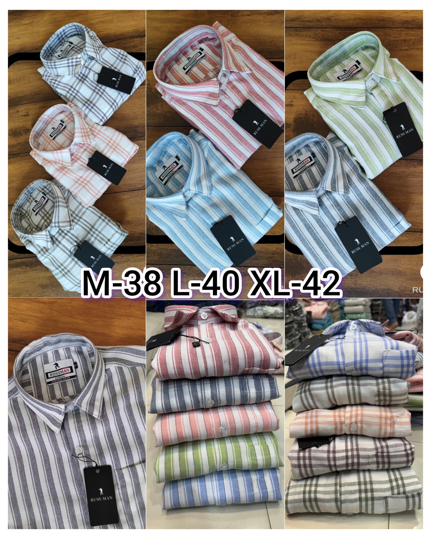 (Combo of 3)RussMan Checked+Strips Soft Korean Linen Shirt Rs.1100