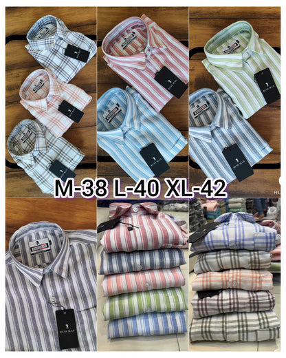 (Combo of 3)RussMan Checked+Strips Soft Korean Linen Shirt Rs.1100