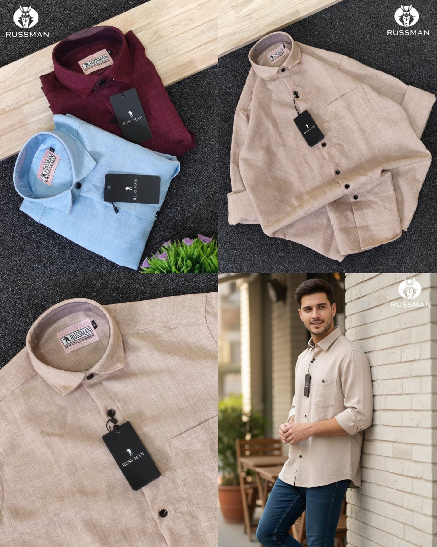 (Combo of 3) Russman Linen Korean Plain Shirt Rs.1100