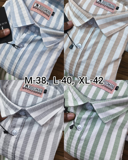 (Combo of 3) RussMan Cotton Jacquard Strips Shirt Rs.1050