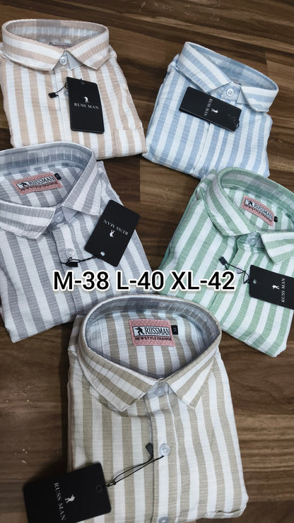 (Combo of 3) RussMan Cotton Jacquard Strips Shirt Rs.1050