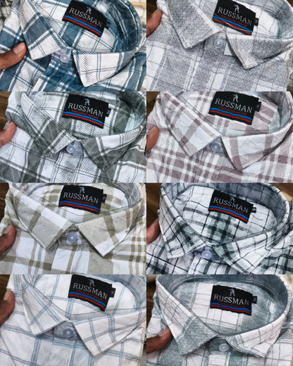 (Combo of 3) RussMan Cotton Jacquard Checked+Stripes Shirt Rs.1050