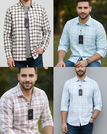 (Combo of 3) RussMan Cotton Jacquard Checked+Stripes Shirt Rs.1050