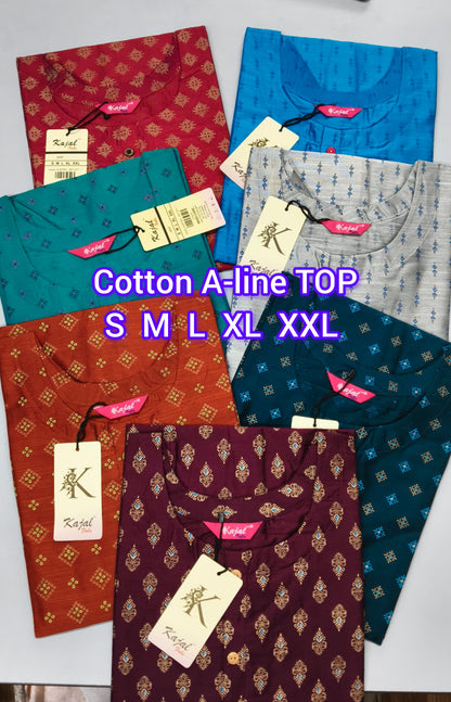 Pack of 4 Kajal Women A-line Cotton Design Kurthi TOP Only  Rs. 1000