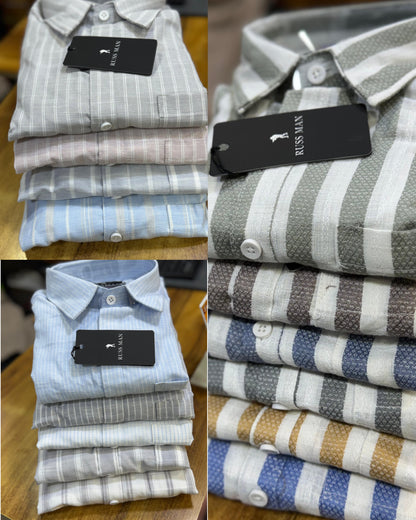 (Combo of 3)RussMan 💯 Pure Cotton Linen Strips Shirt Rs. 1150