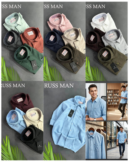 (Combo of 3) RussMan Full Sleeve Crepe Import Lenin Plain Shirts Rs. 1100