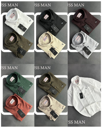 (Combo of 3) RussMan Crepe Import Lenin Plain Half Sleeve Shirts Rs. 1100
