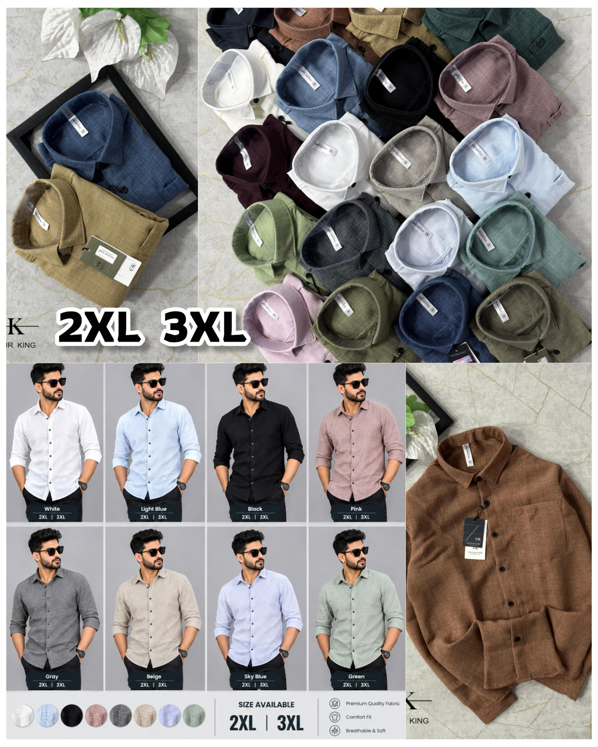 (Combo of 3)(2XL, 3XL)CK Linen Korean Plain Shirt Rs.1150
