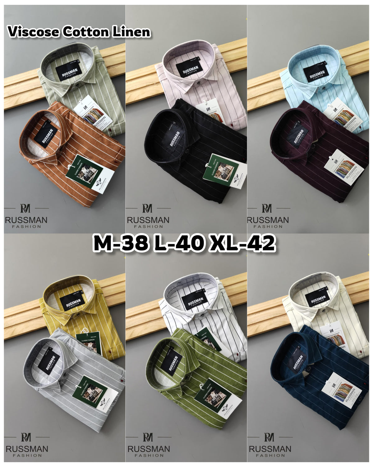 (Combo of 3) Viscose Slob Premium RM Cotton Linen Stripes Shirt Rs. 1200