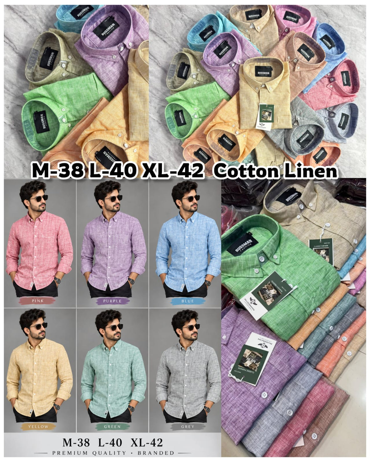 (Combo of 3)Russman khadi Cotton Lenin Plain Button Shirts Rs. 1150