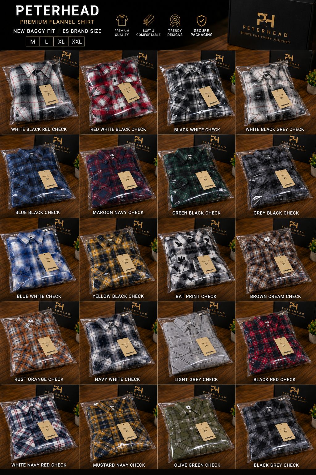 (Combo of 3) PH Baggy DoublePocket BackPrinted Cotton Checked Shirt Rs. 1150