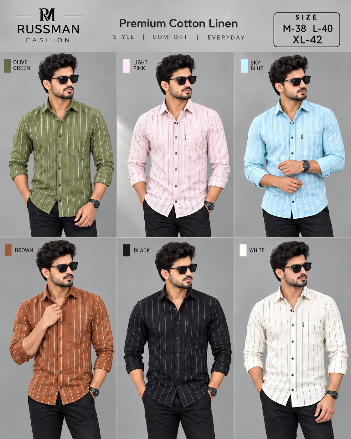 (Combo of 3) Viscose Slob Premium RM Cotton Linen Stripes Shirt Rs. 1200