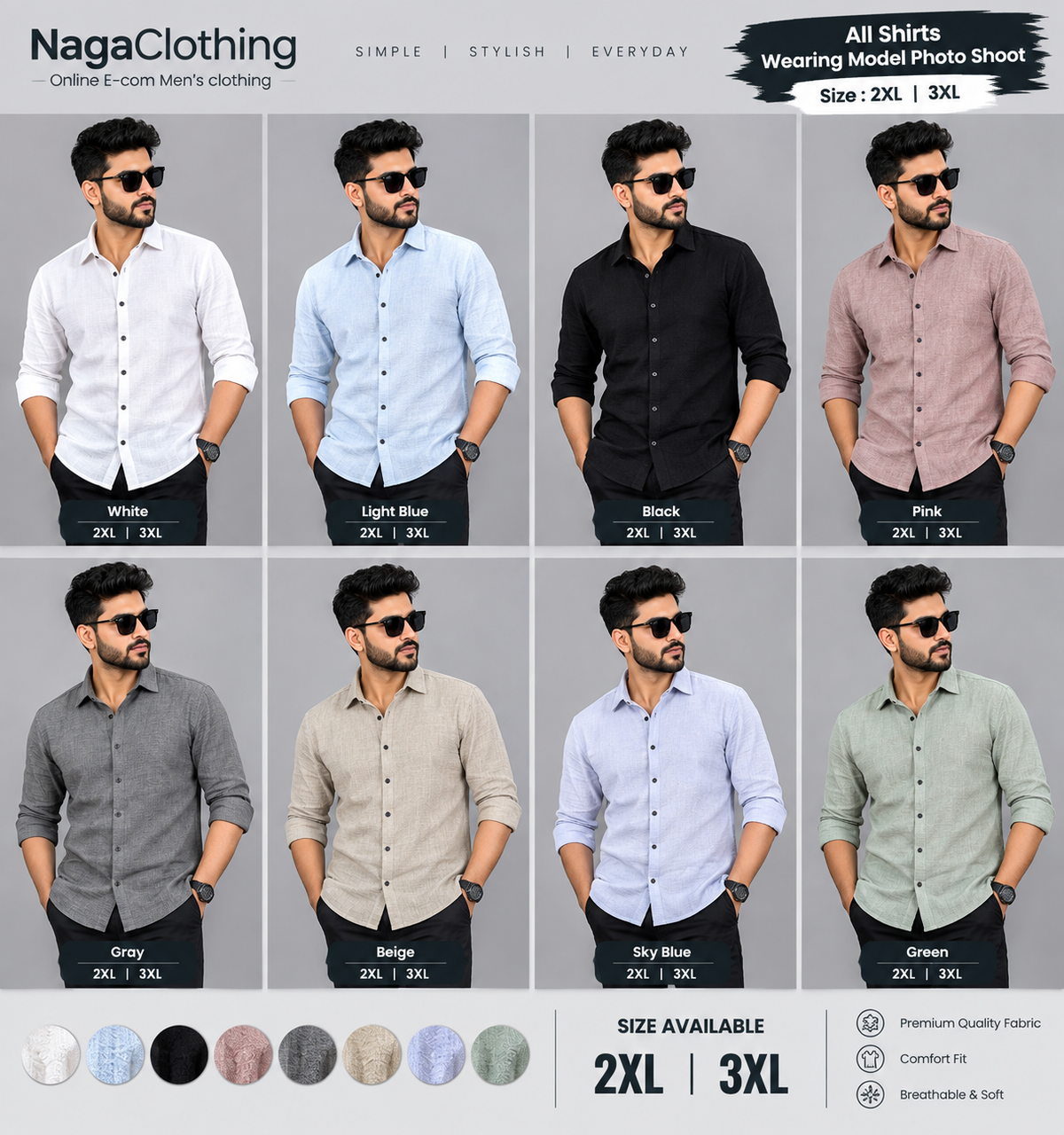 (Combo of 3)(2XL, 3XL)CK Linen Korean Plain Shirt Rs.1150