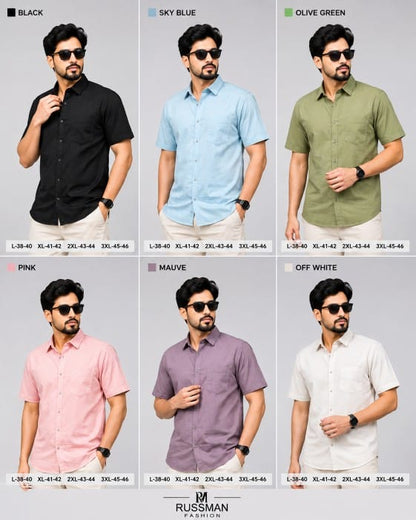 (Combo of 3)Russman Fine Linen Premium Cotton Half Sleeve Plain Shirts Rs. 1200