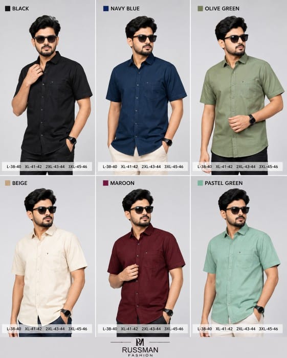 (Combo of 3)Russman Fine Linen Premium Cotton Half Sleeve Plain Shirts Rs. 1200