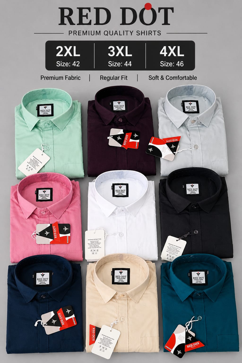 (Combo of 4) RedDot Premium Cotton Plain Shirts Rs. 1050