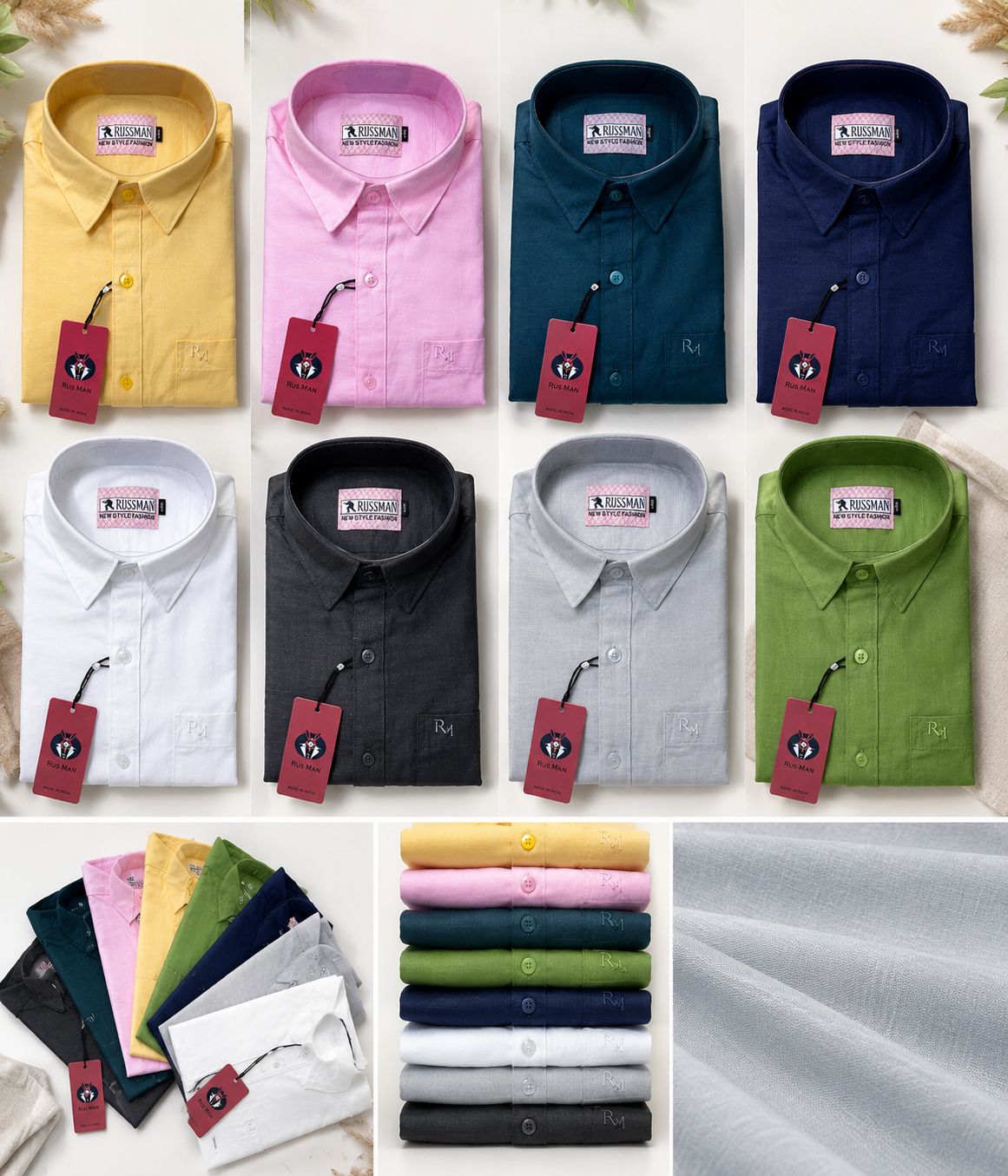 (Combo of 3) RussMan PureCotton Lenin Plain Shirts Rs. 1200